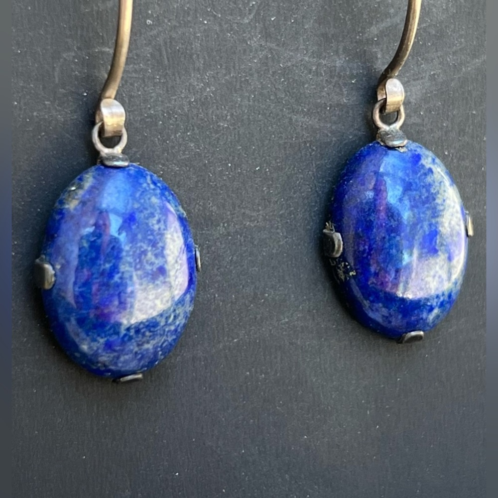 Vintage Lapis Lazuli Stone Drop Earrings - Picture 2 of 5
